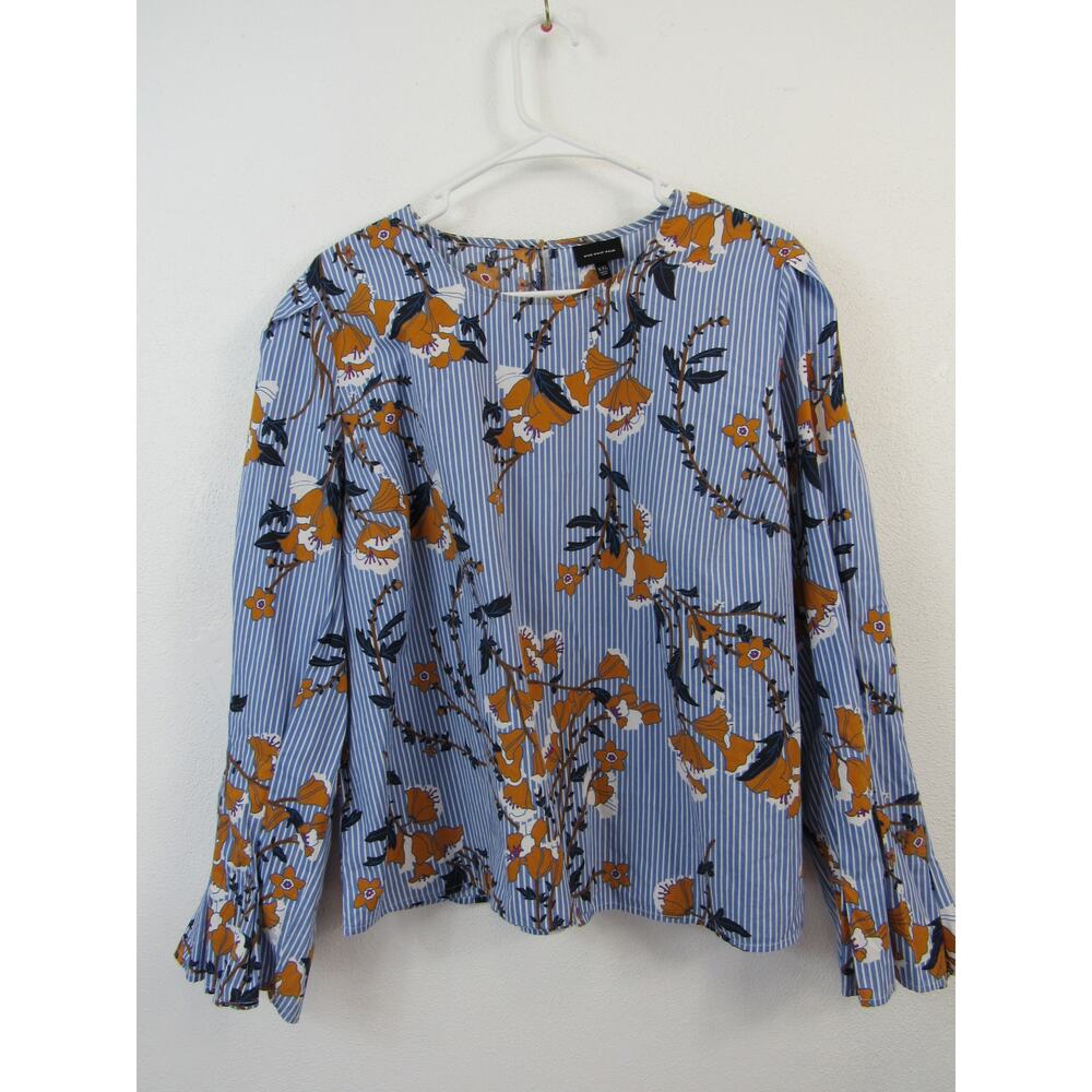 Who What Wear XXL Blue White Striped Blouse Gold and White Floral Print